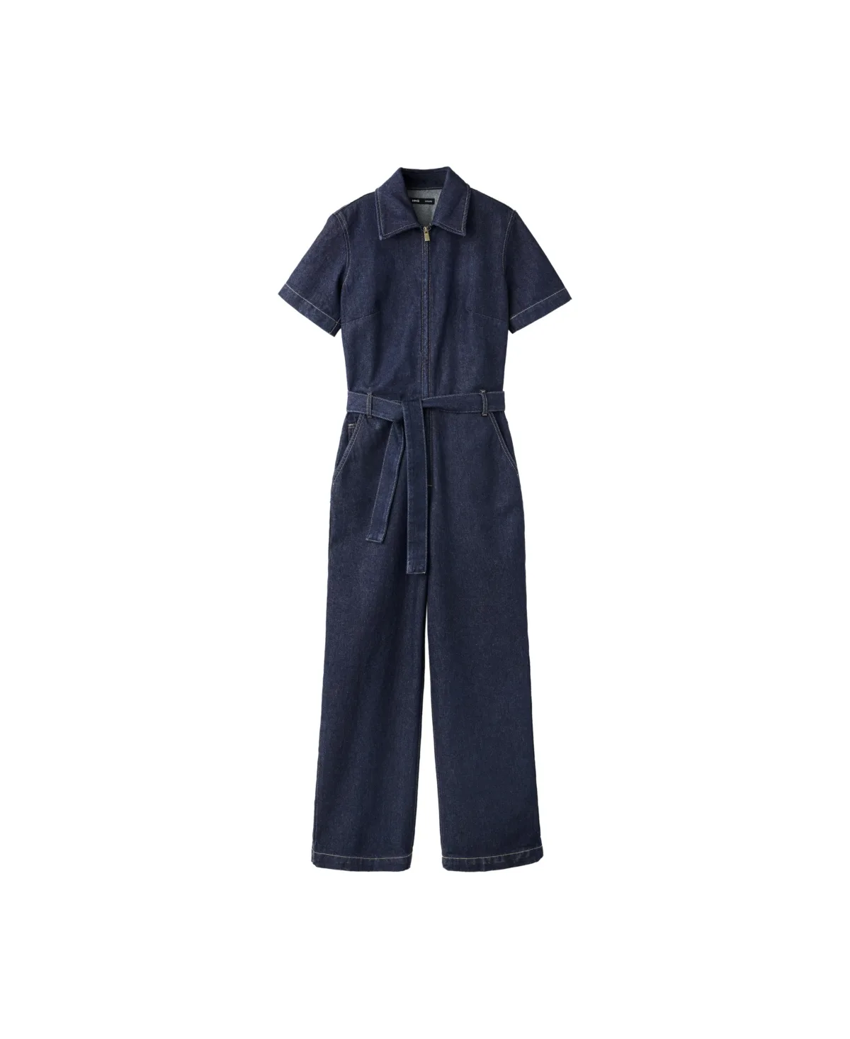 Milly Wide Leg Short Sleeve Belted Denim Jumpsuit by Mango