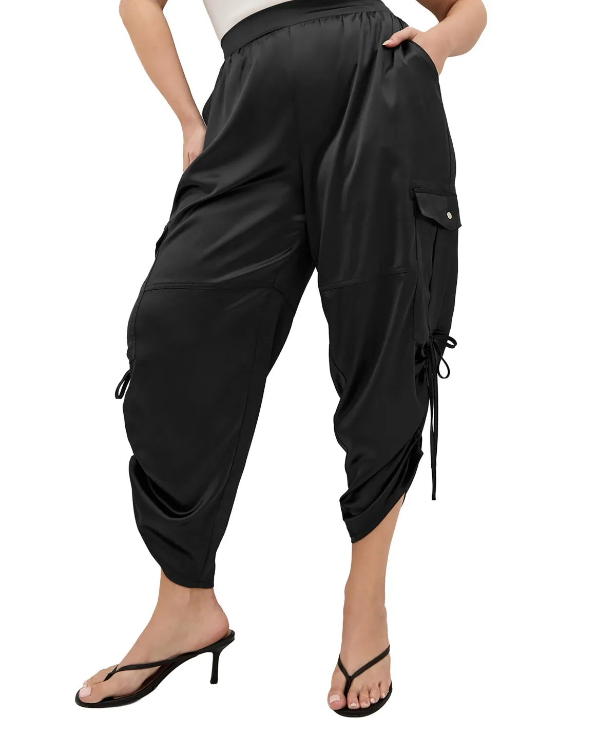 Cargo Castle Wide-Leg Satin Pants by City Chic