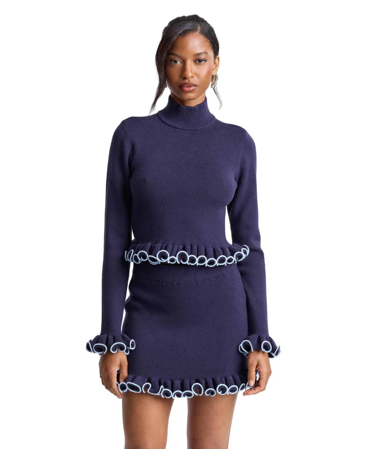 Mock Neck Ruffle Sweater Top by Avec Les Filles