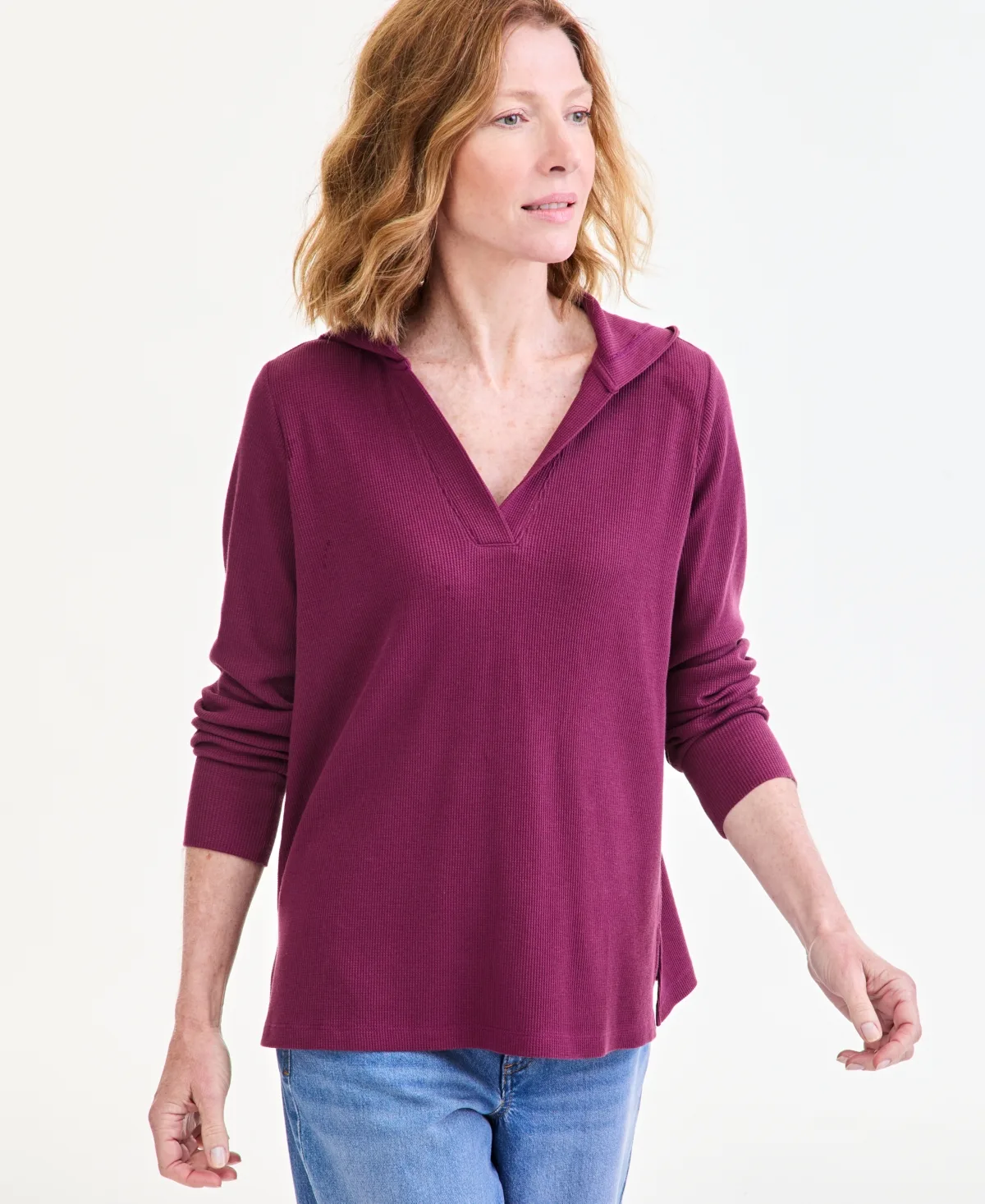 Hooded Waffle-Knit V-Neck Hoodie by Style & Co