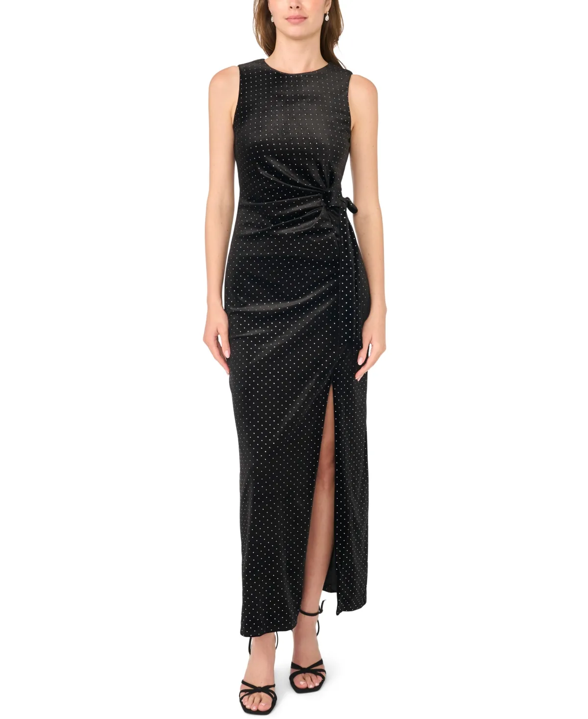 Sleeveless Polka-Dot Front-Slit Maxi Dress by Msk