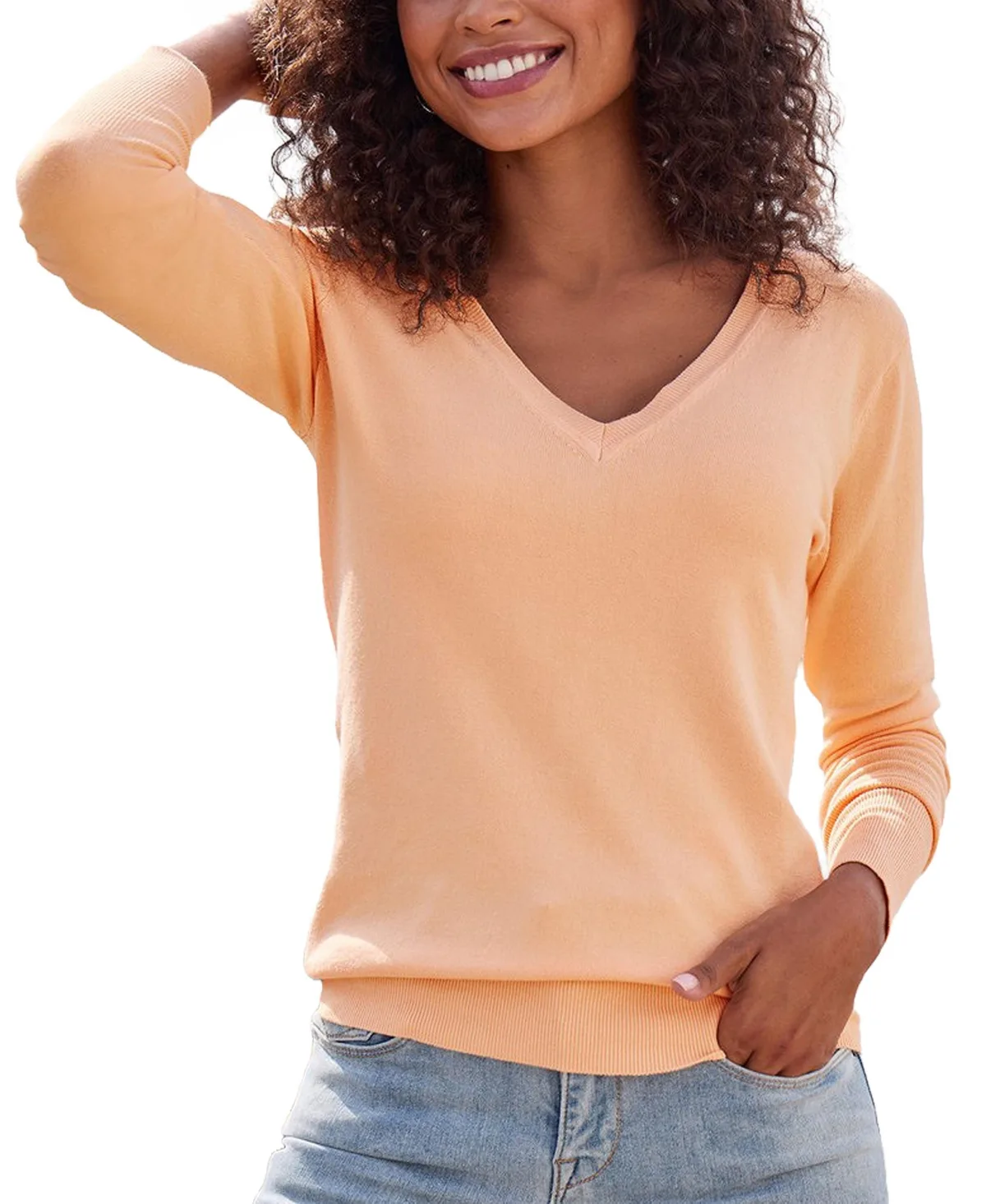 Lightweight V-Neck Long-Sleeve Knit Sweater by Lascana