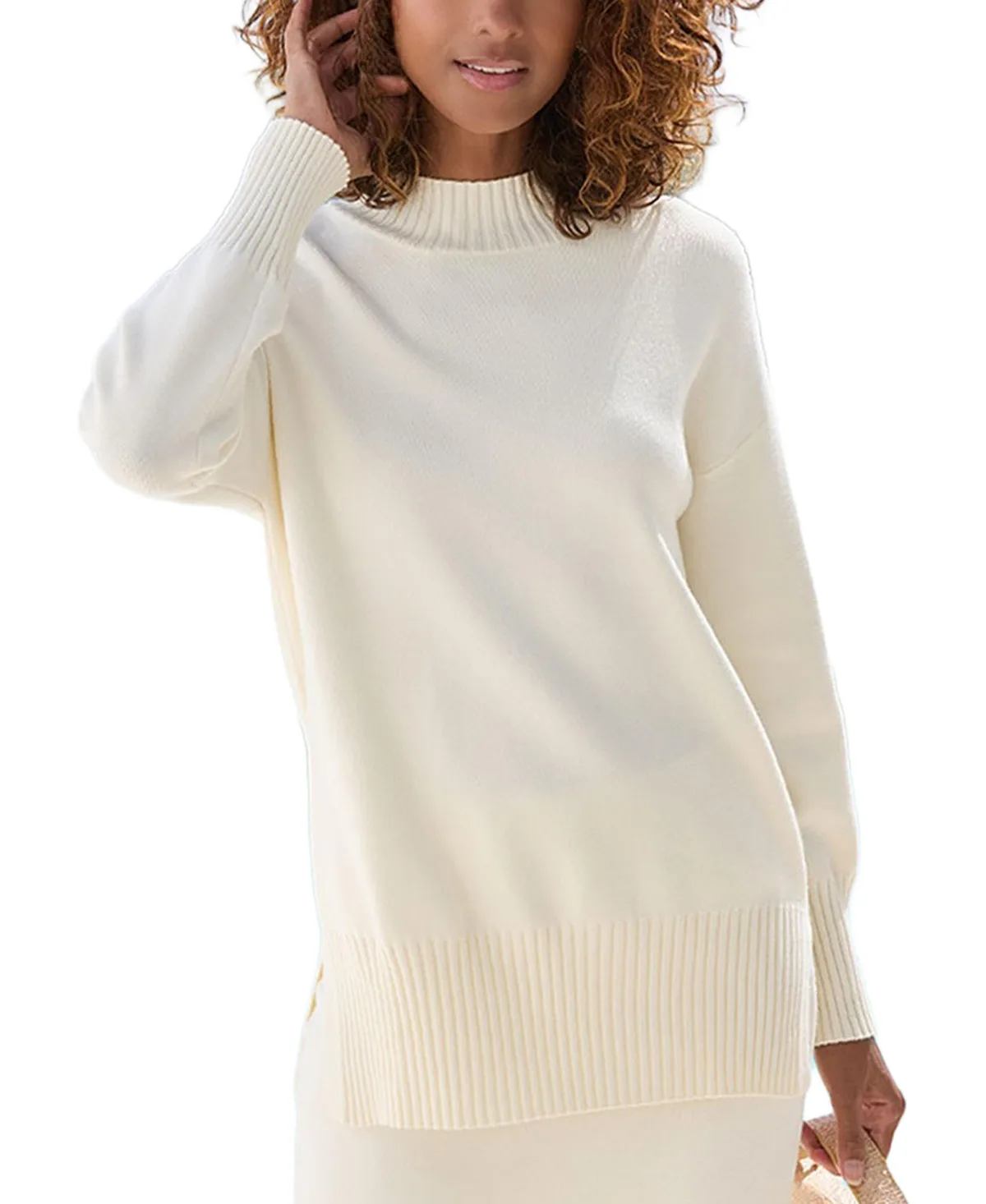 Mock-Neck Longline Oversized Sweater by Lascana