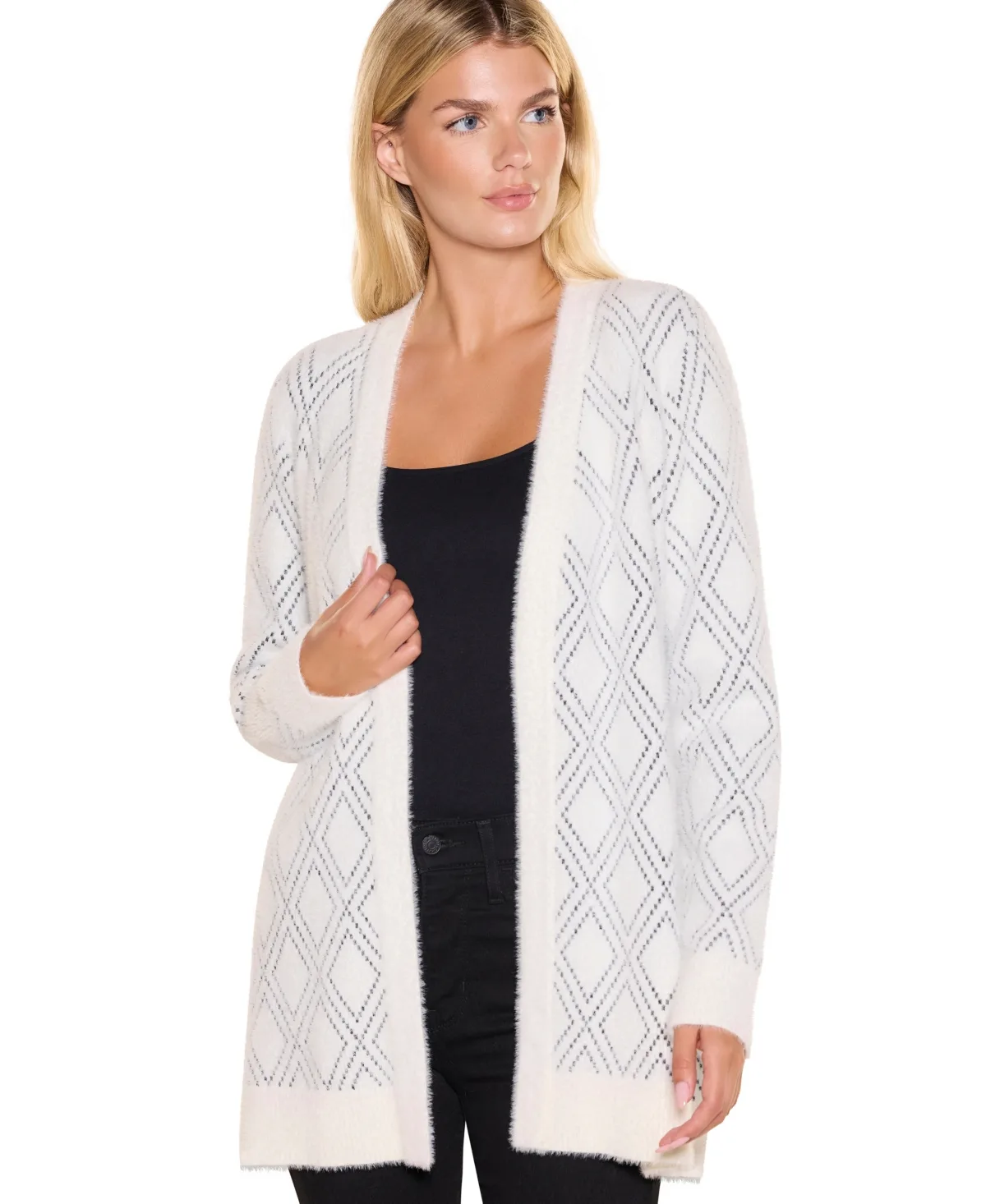 Open-Front Long-Sleeve Eyelash Cardigan by Belldini