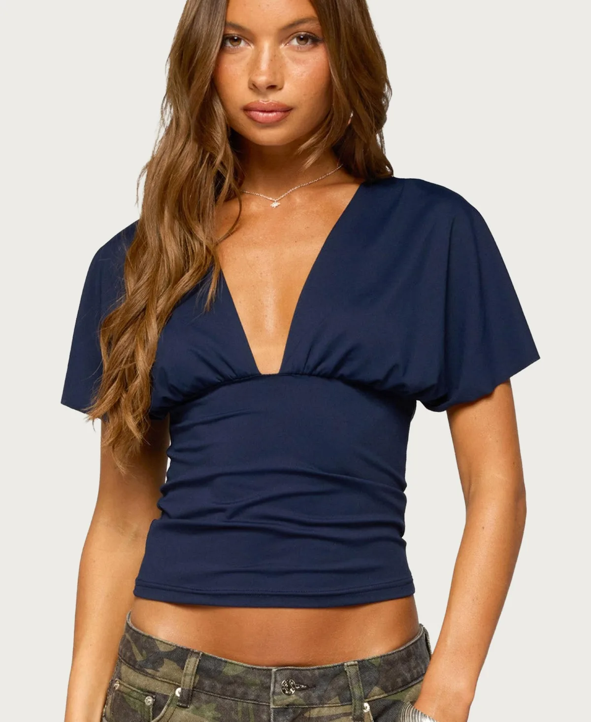 Flutter Plunging V Neck Top