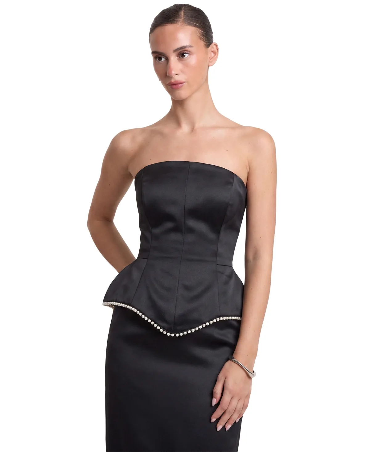 Peyton Strapless Peplum Satin Bustier Top by 4th & Reckless