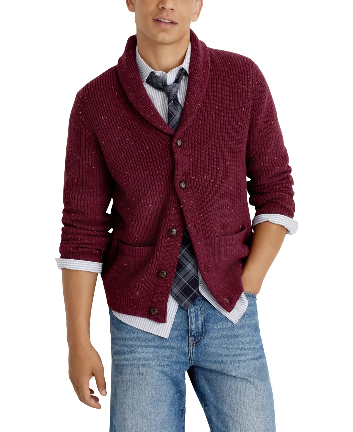 Donegal Textured Classic-Fit Shawl-Collar Cardigan by Nautica
