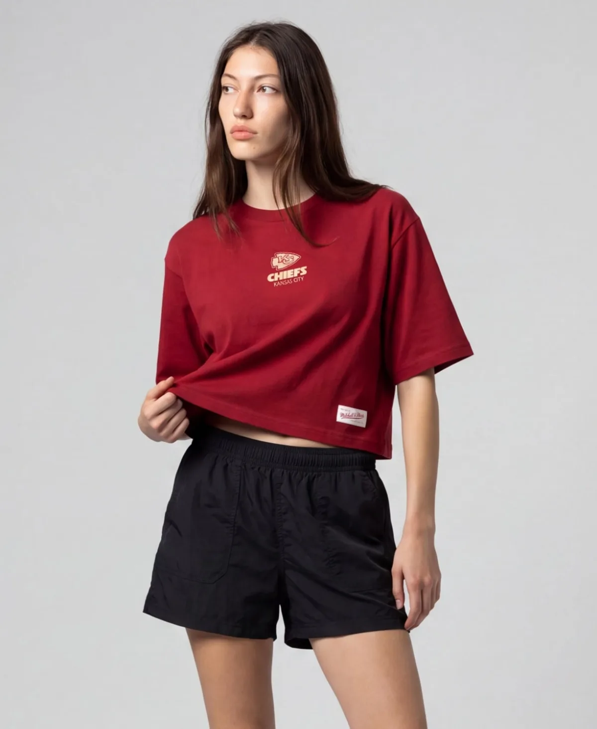 Kansas City Chiefs Core Essentials Micro Logo Boxy Crop T-Shirt by Mitchell & Ness