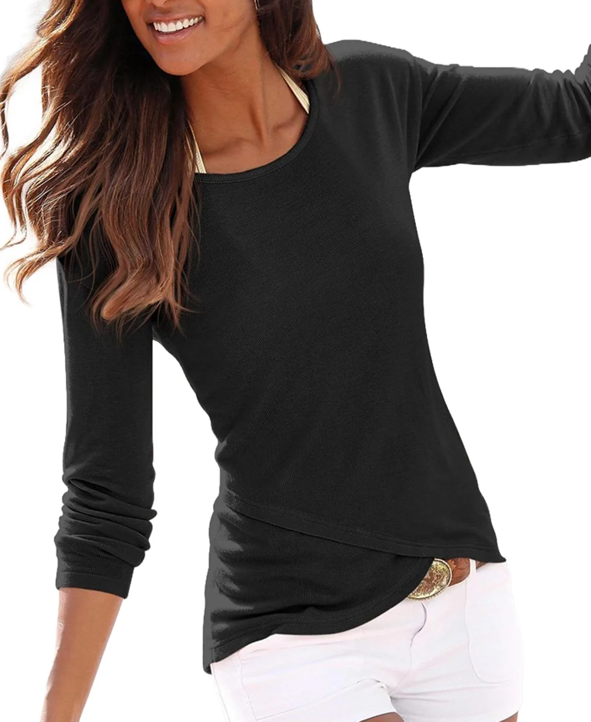 Wrap Scoop-Neck Long-Sleeve Sweater by Lascana