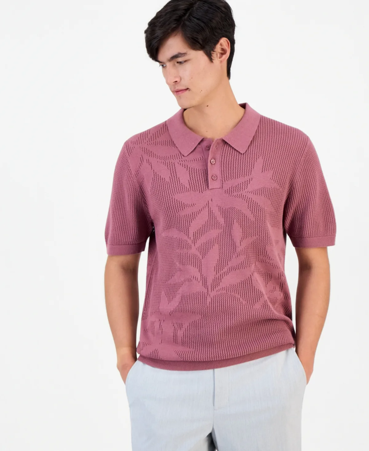 Floral Short-Sleeve Polo Sweater by Alfani