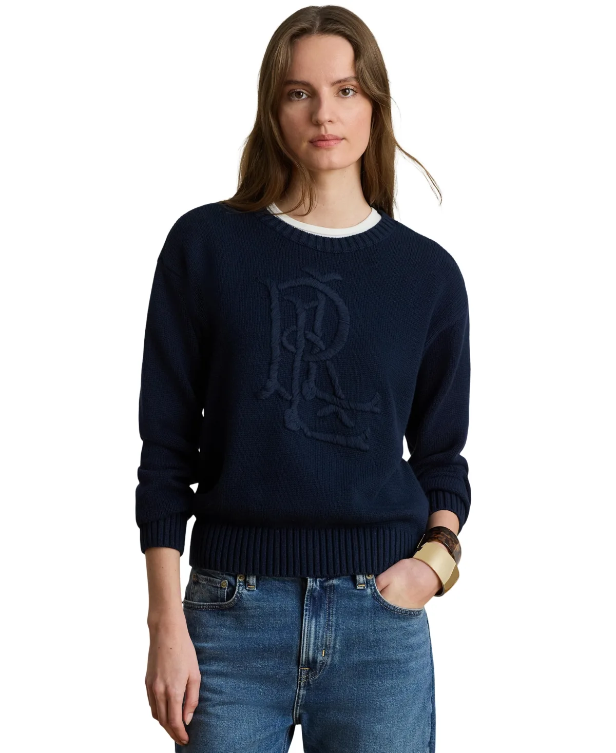 Lauren Ralph Lauren Embroidered-Logo Combed Cotton Sweater by Ralph Lauren