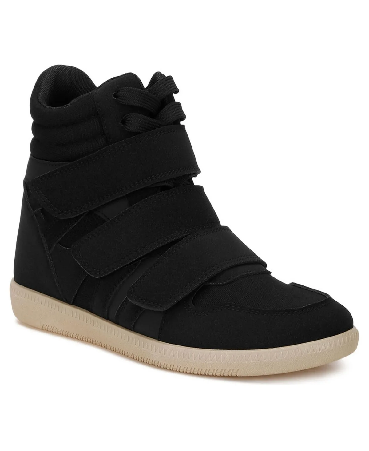 Cozy Wedge Triple Strap High-Top Sneakers by London Rag