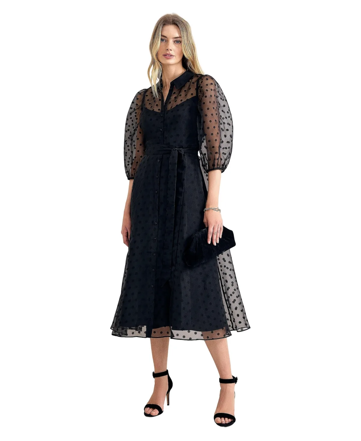 Agatha Sheer Polka-Dot Belted Shirt Dress by Phase Eight