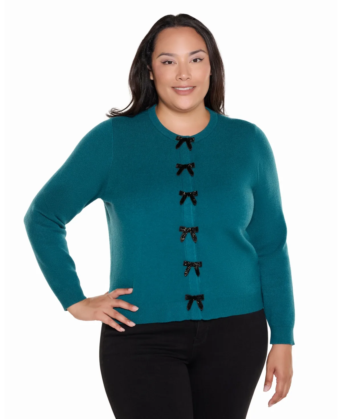 Long-Sleeve Crewneck Bow Cardigan by Belldini
