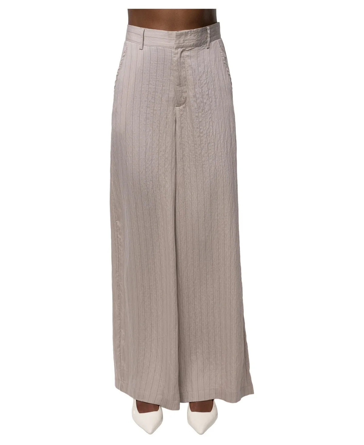 Social Club Pinstripe Wide-Leg Pants - Stone by Jluxlabel