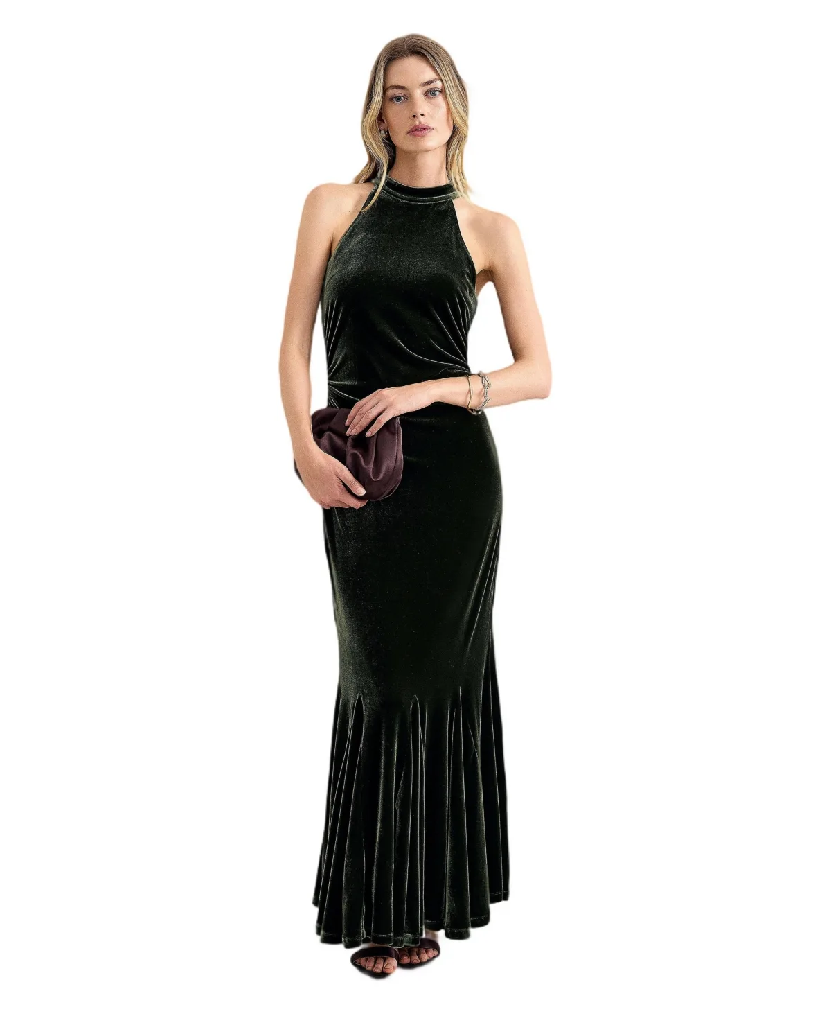 Theodora Velvet Ruched Halter Maxi Dress by Phase Eight