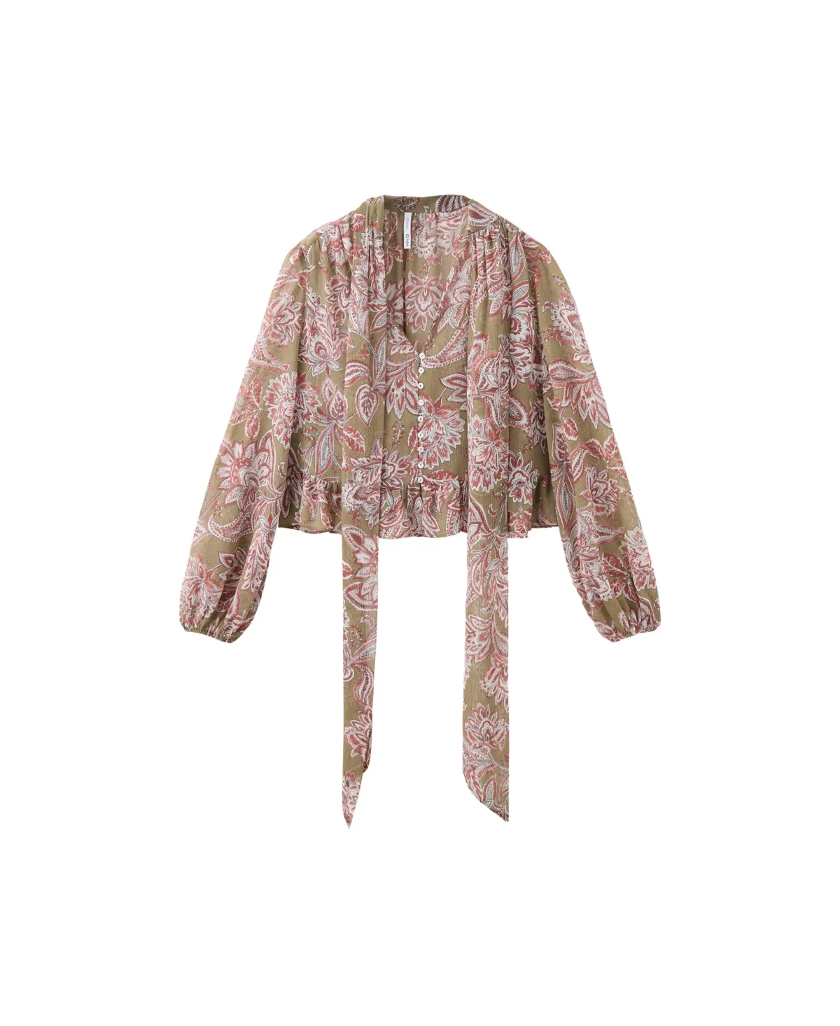 Floral-Print Tie-Front Puffed Sleeve Blouse by Mango