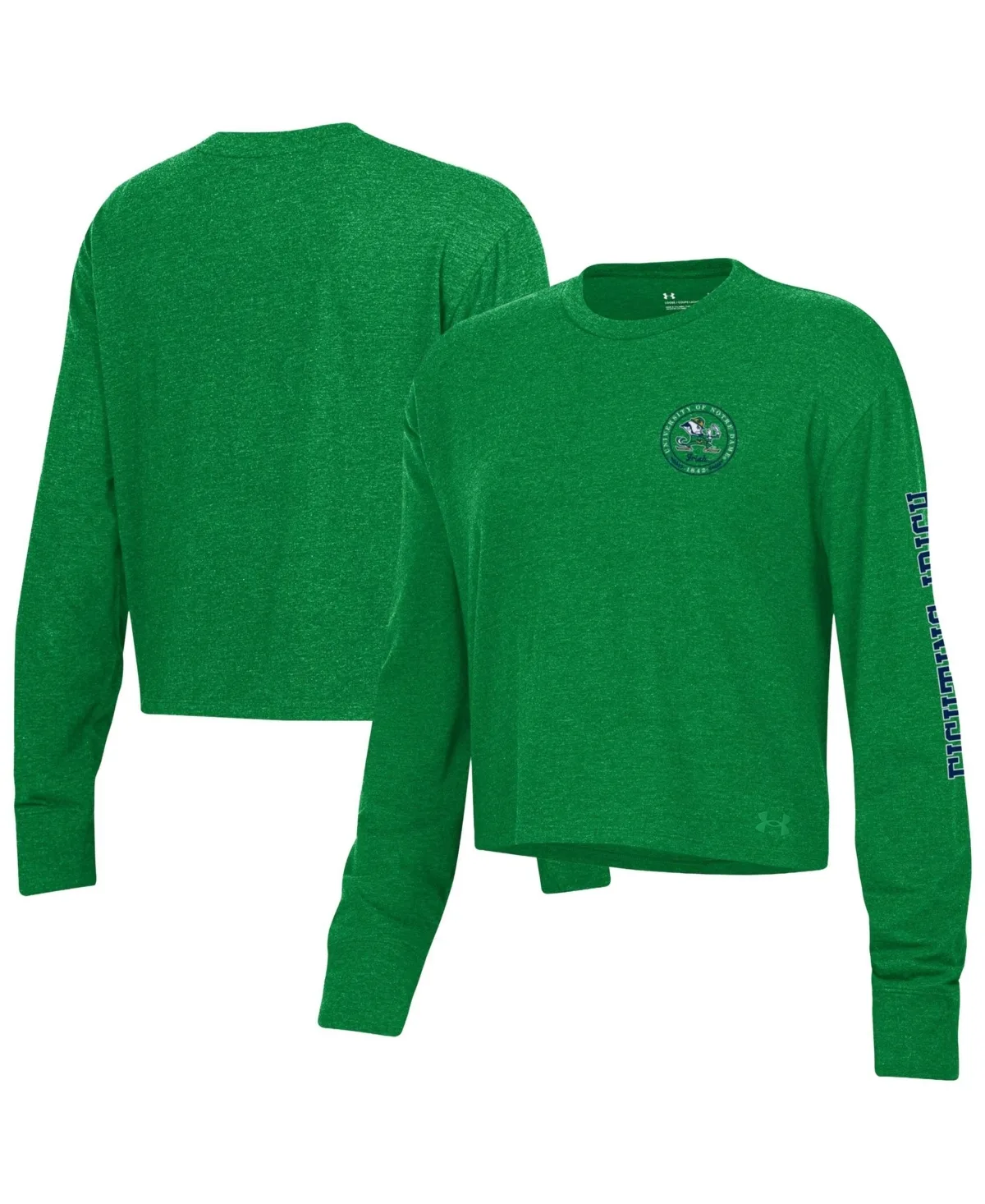 Notre Dame Fighting Irish Icon Sleeve Two-Hit Long-Sleeve Crop Top by Under Armour