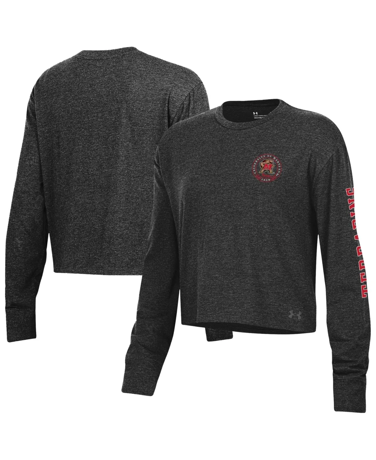 Maryland Terrapins Icon Sleeve Two-Hit Long-Sleeve Crop Top by Under Armour