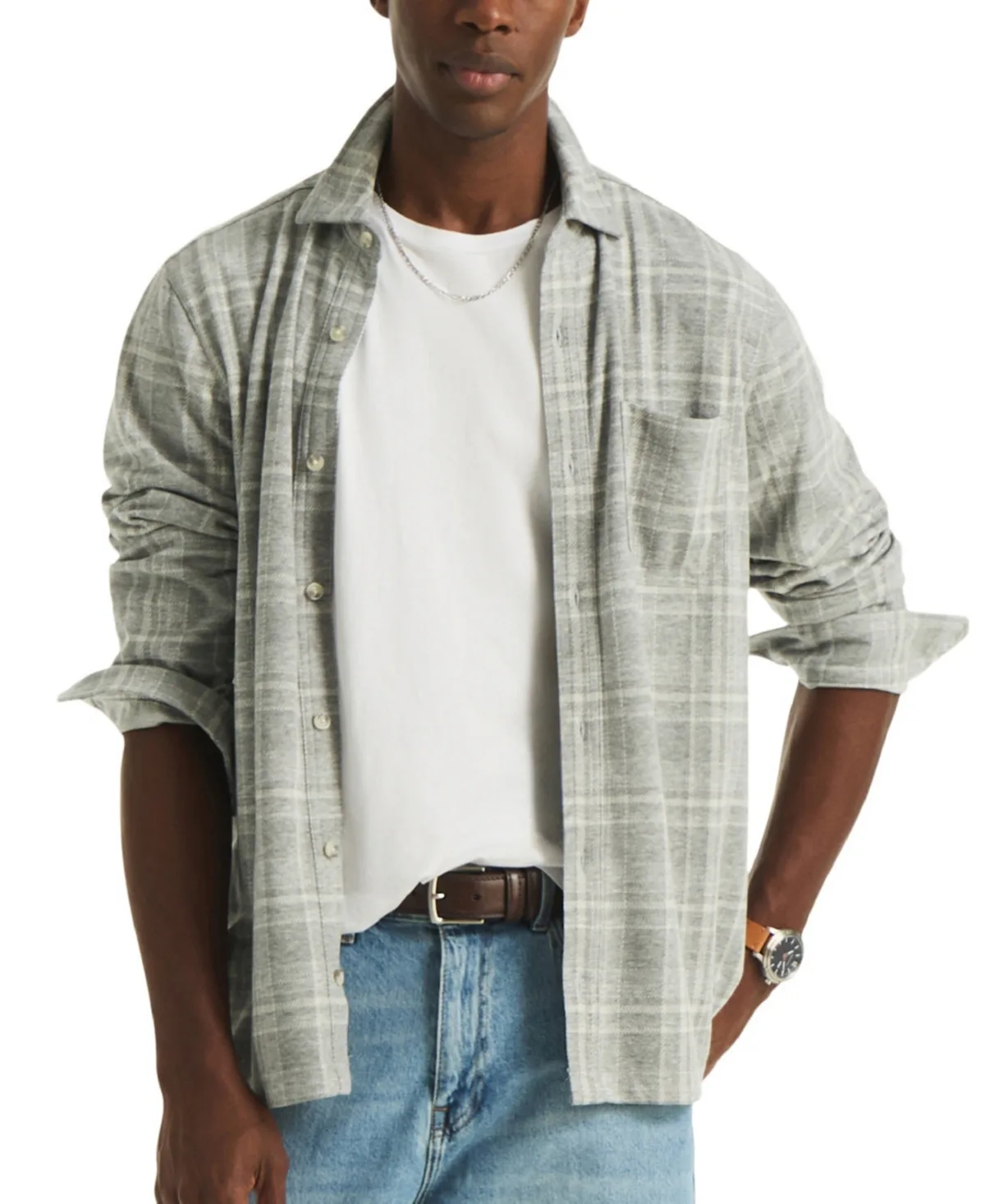 Plaid Knit Boxy Button-Down Shirt by Nautica