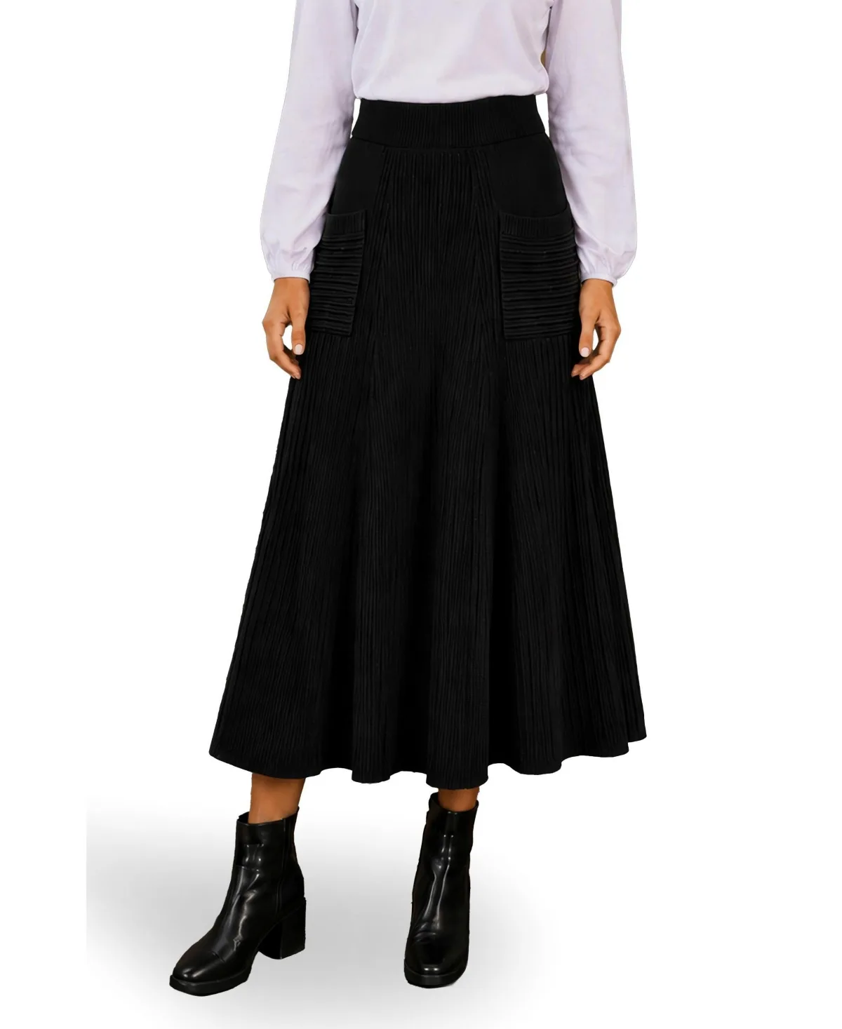 High-Waisted Pull-On A-Line Midi Skirt by Yumi