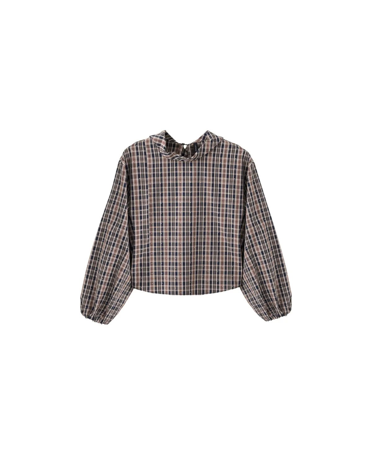 Plaid Puff-Sleeve Rhinestone Blouse by Mango