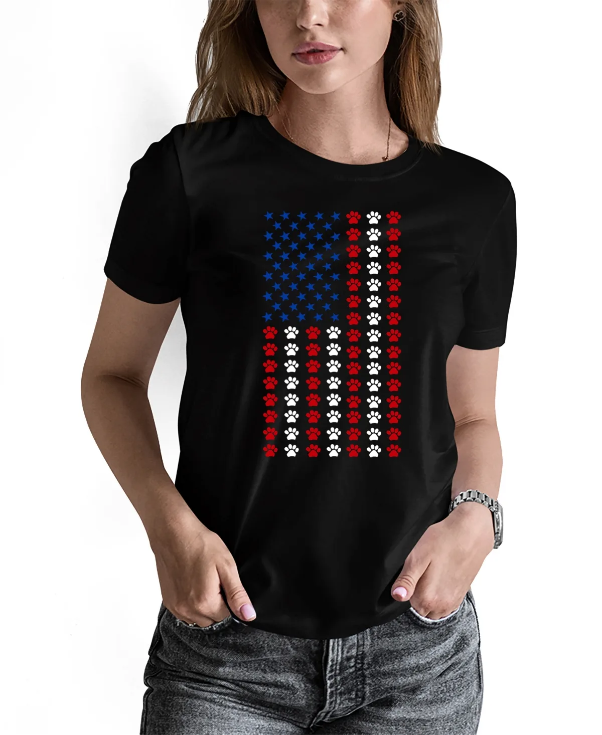 Paws Flag Art Crew Neck T-Shirt by LA Pop Art