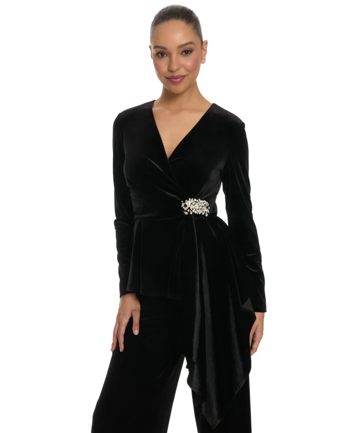 Sequin Faux-Wrap V-Neck Blouse by Muse