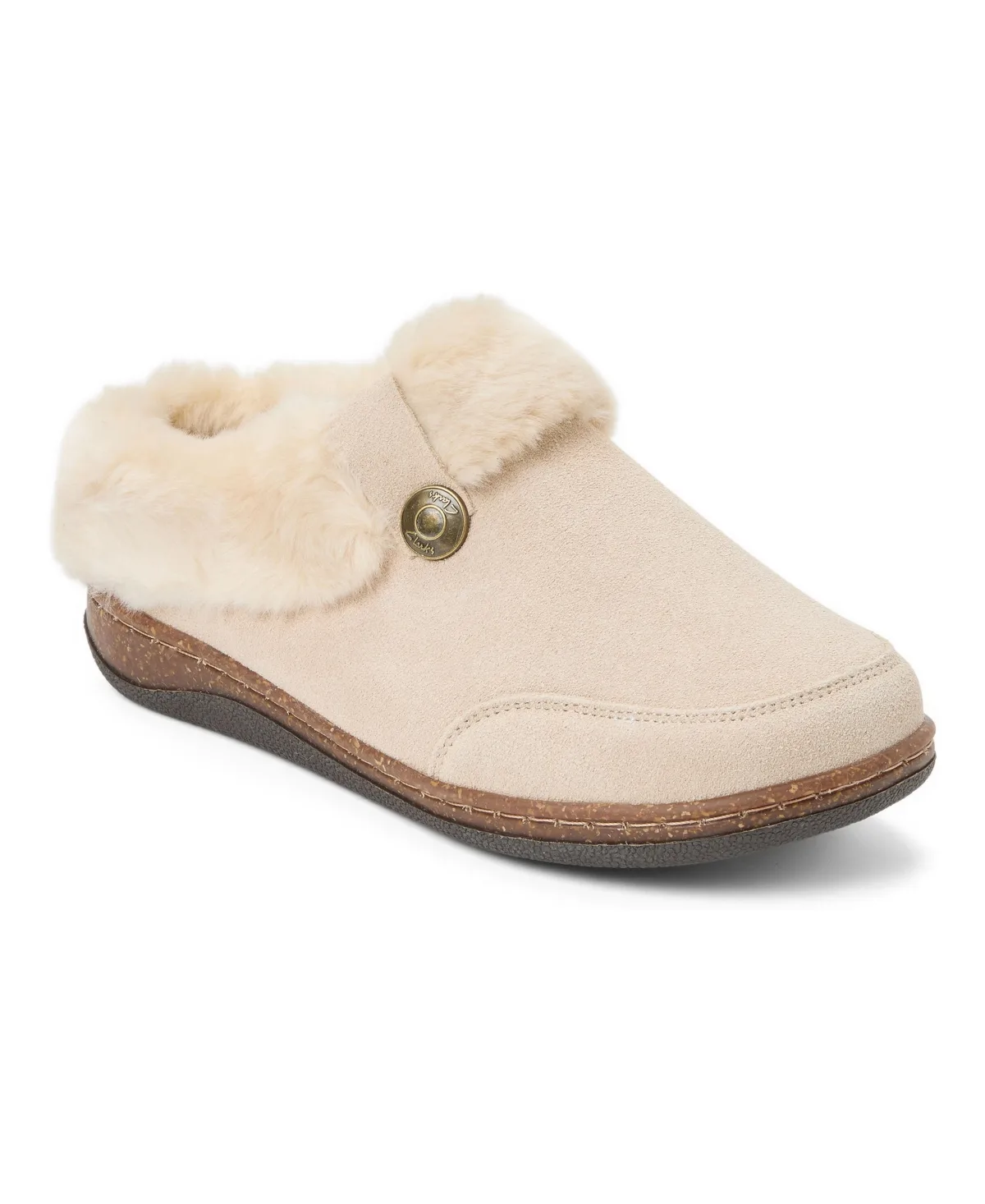 Suede Clog Slippers with Faux Fur Cuff by Clarks