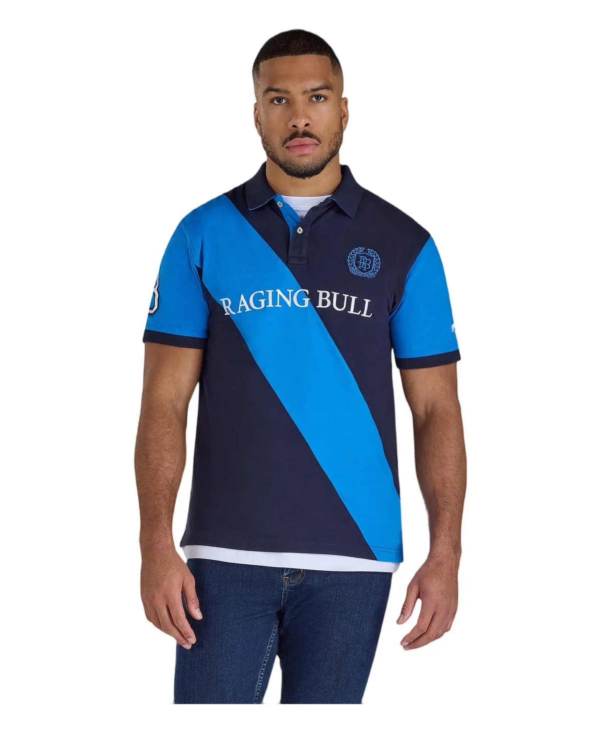 Diagonal Stripe Relaxed-Fit Polo Shirt by Raging Bull