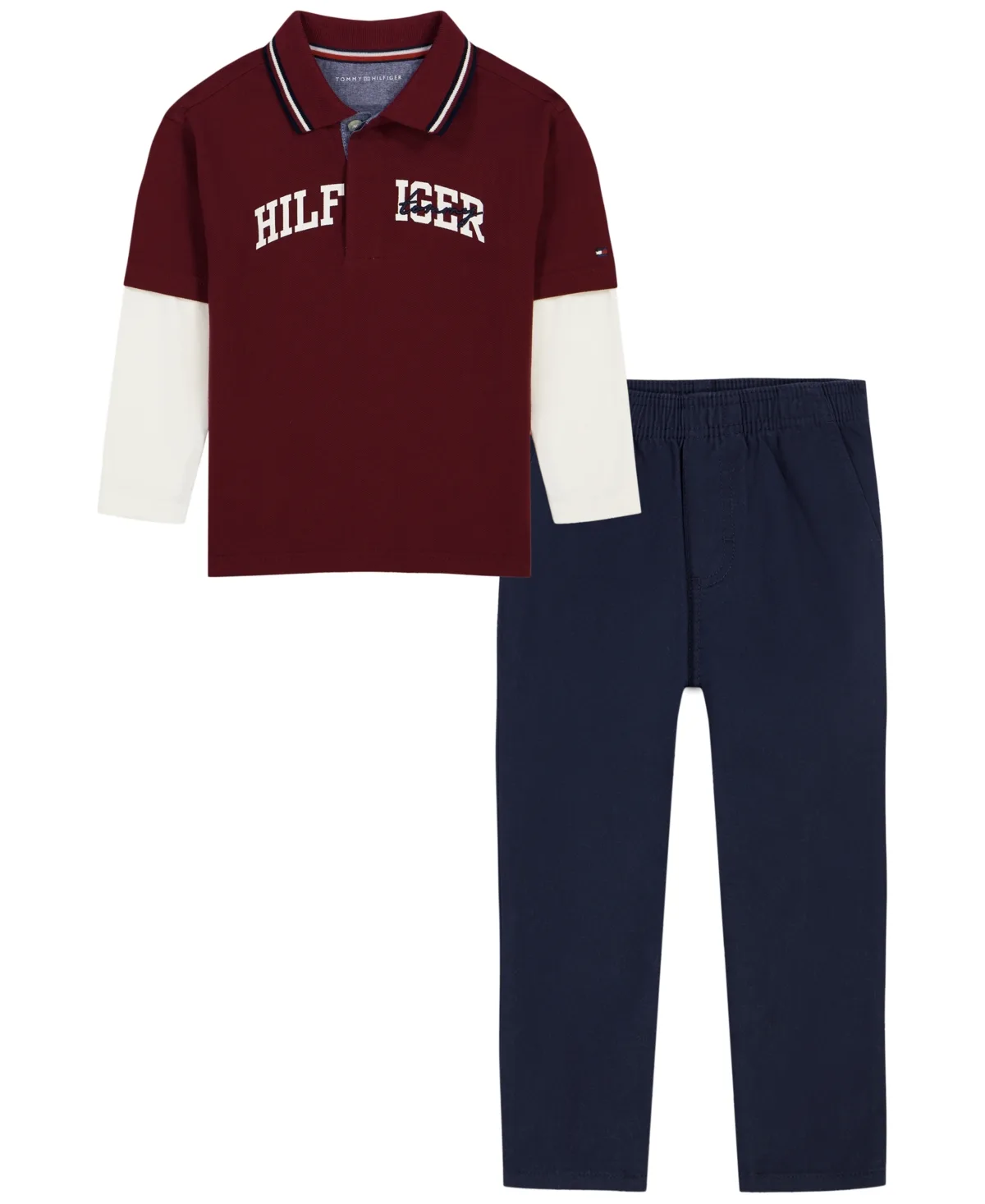 Long-Sleeve Pique-Knit Polo Shirt and Pants, 2-Piece Set by Tommy Hilfiger