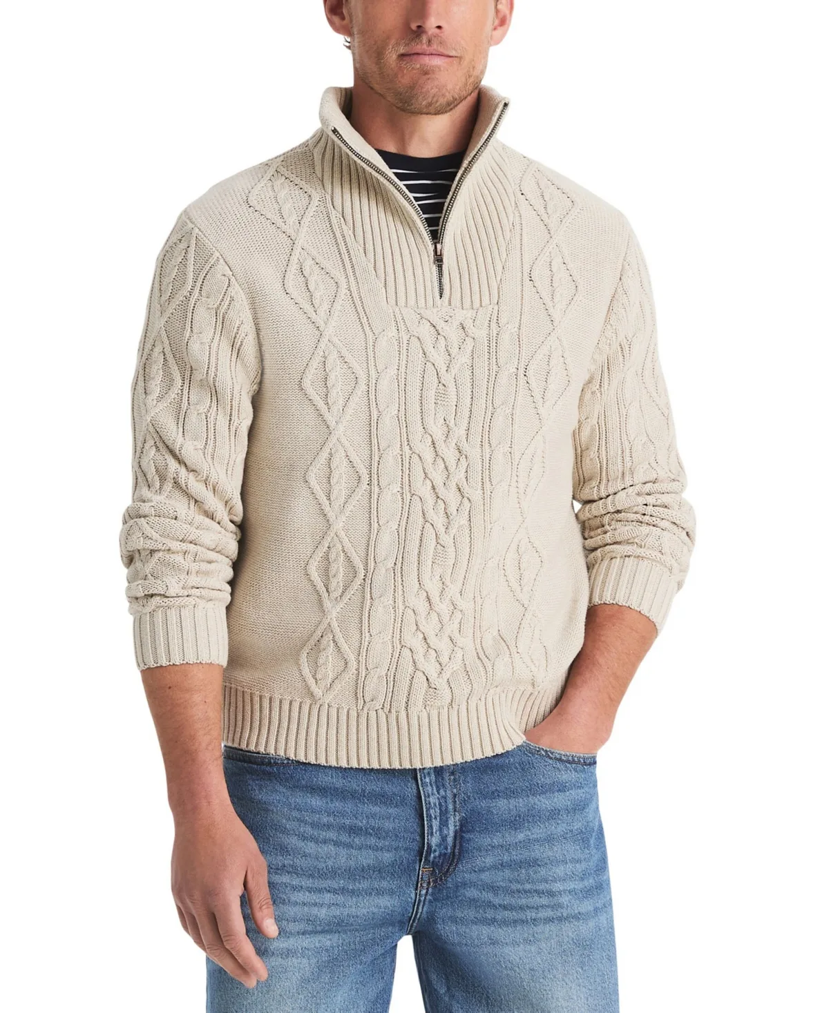 Cable-Knit Quarter-Zip Stone-Washed Sweater by Nautica