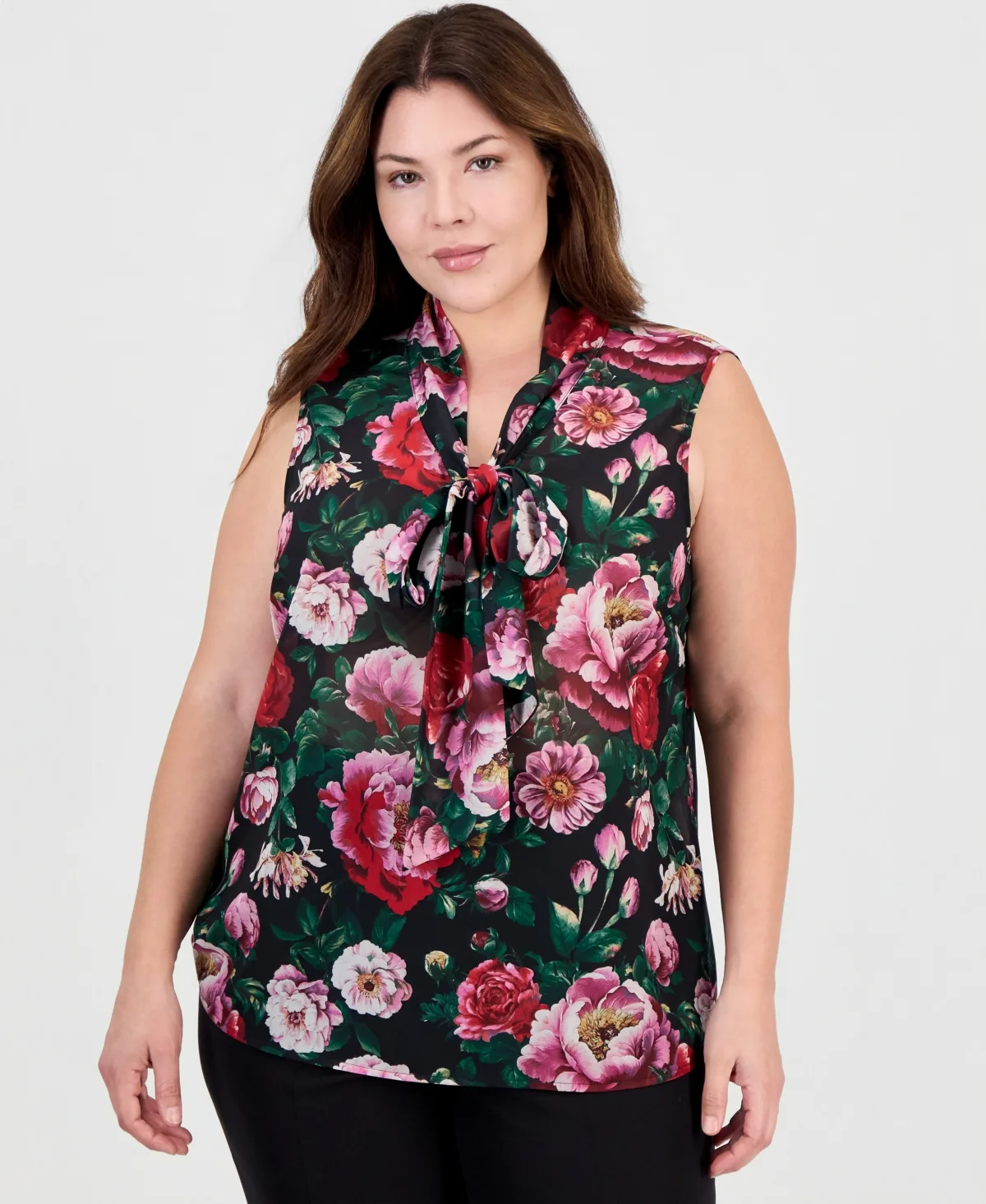 Tie Front Floral-Print Sleeveless Blouse by Tahari