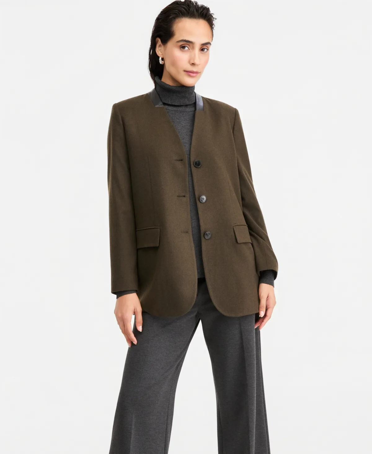 Emmottimo Wool-Blend Flannel Single-Breasted Blazer by Emme Marella