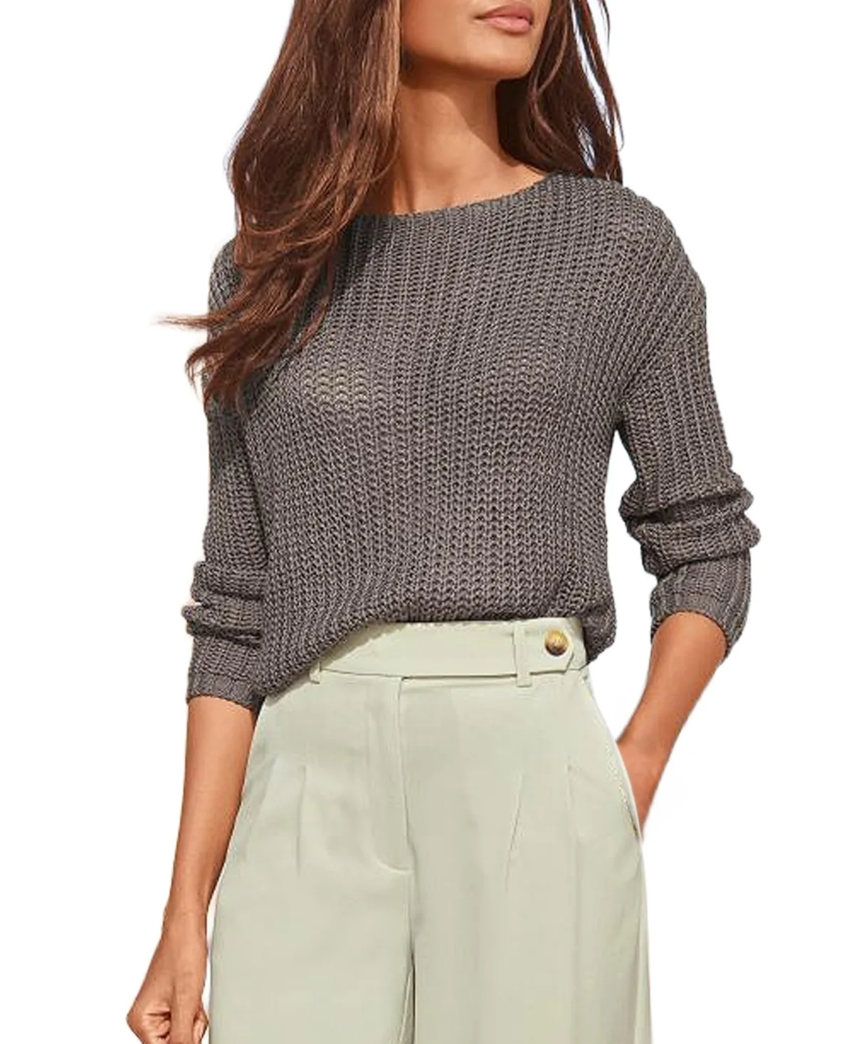 Open-Knit Relaxed Boat-Neck Sweater by Lascana