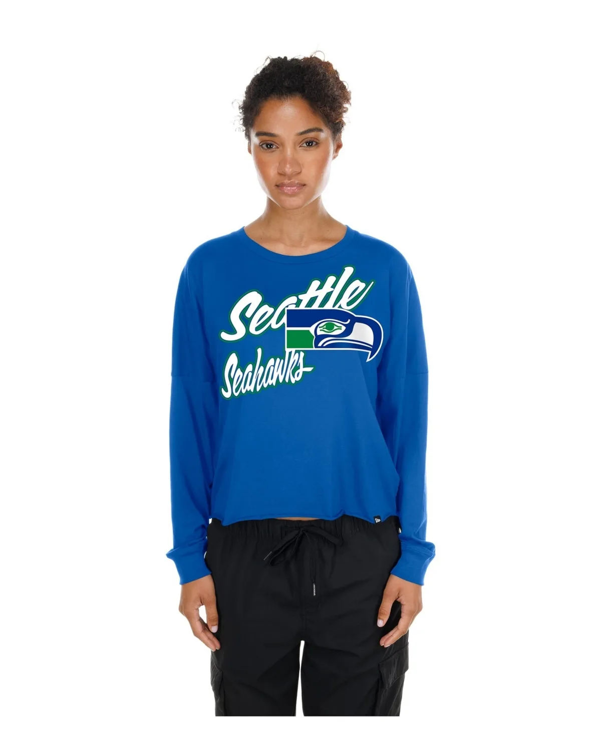 Seattle Seahawks Cropped Oversized Long-Sleeve T-Shirt by New Era