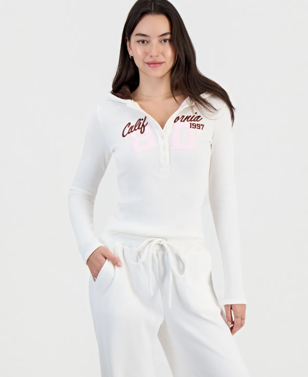 Henley Long-Sleeve Faux-Fur Hoodie by Madden Girl