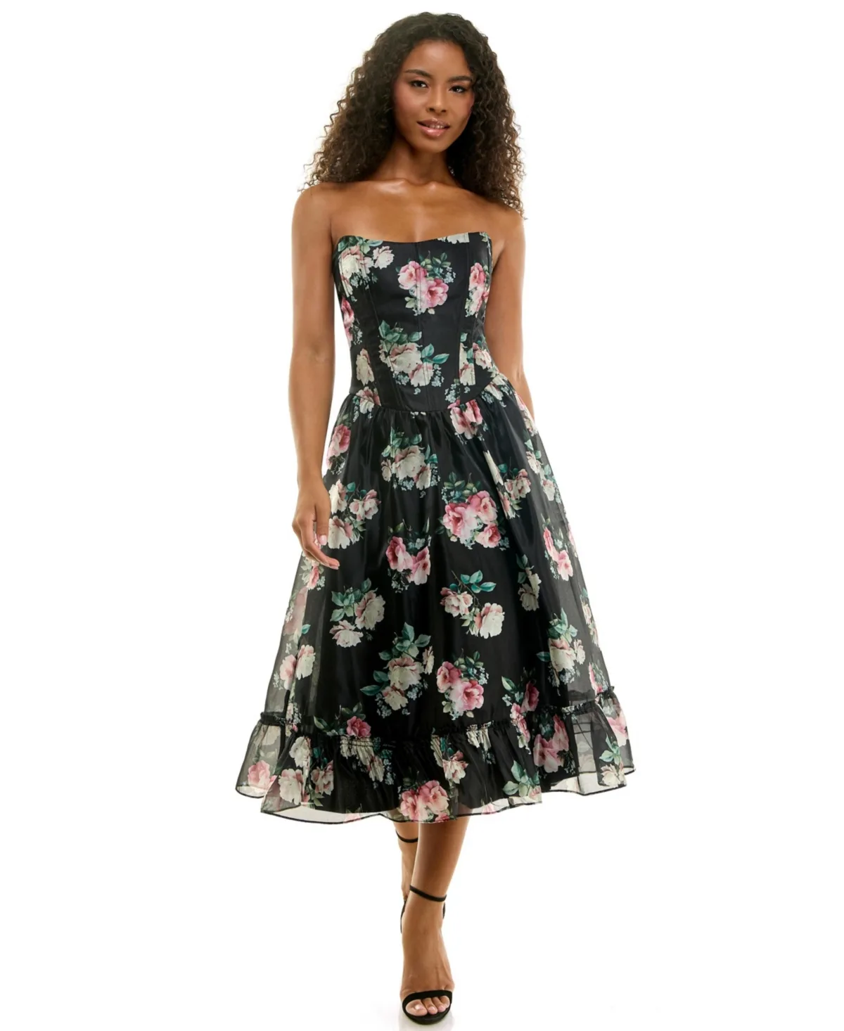 Floral Corset-Detailed Midi Dress by Seni & Cade