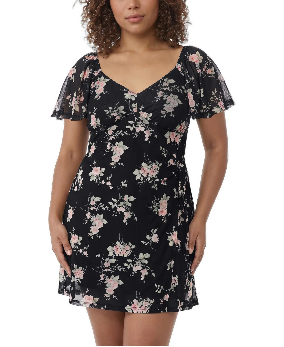 Floral-Print Flutter-Sleeve Mini Dress by Torrid
