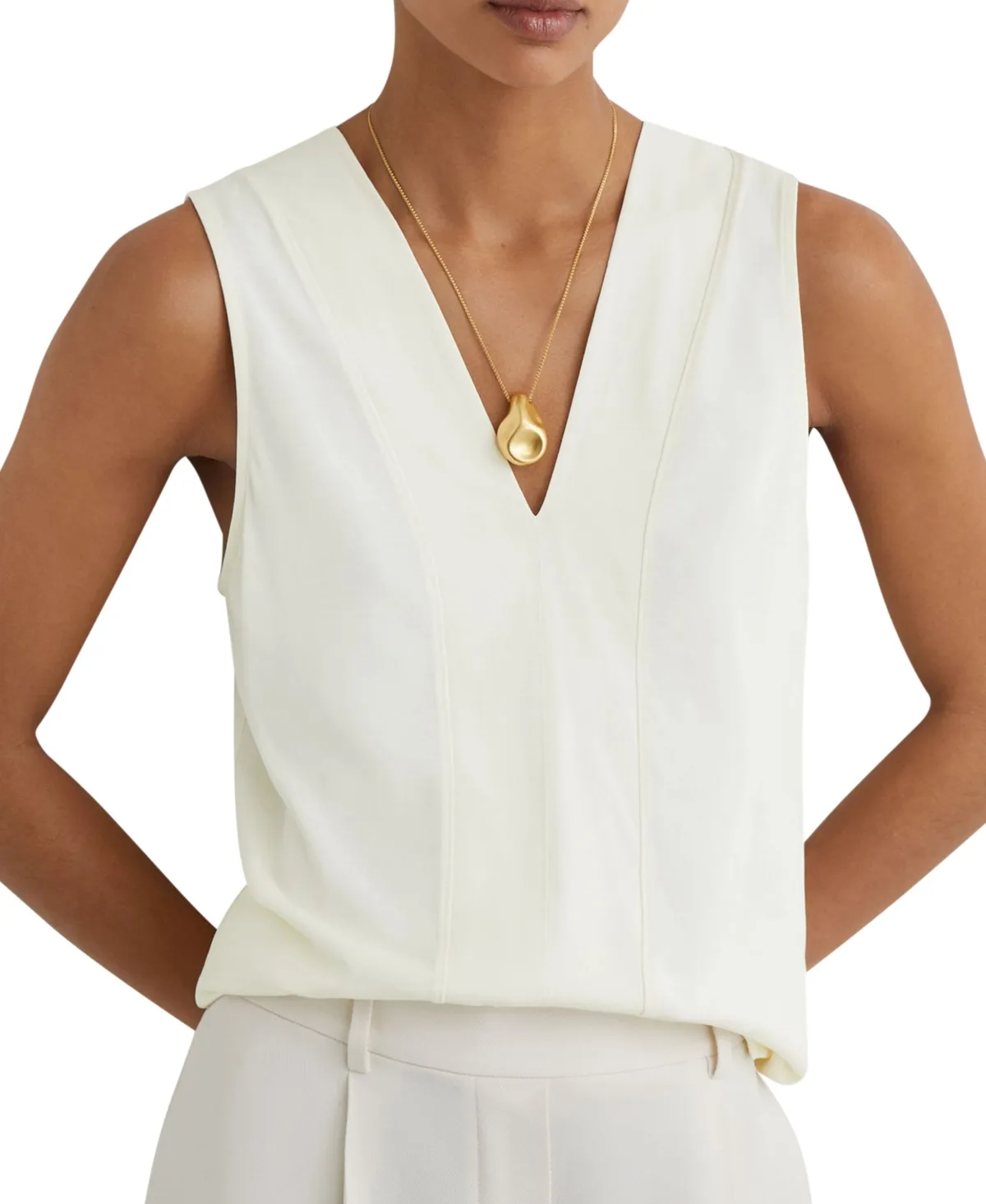 Mira Sleeveless V-Neck Blouse by Reiss