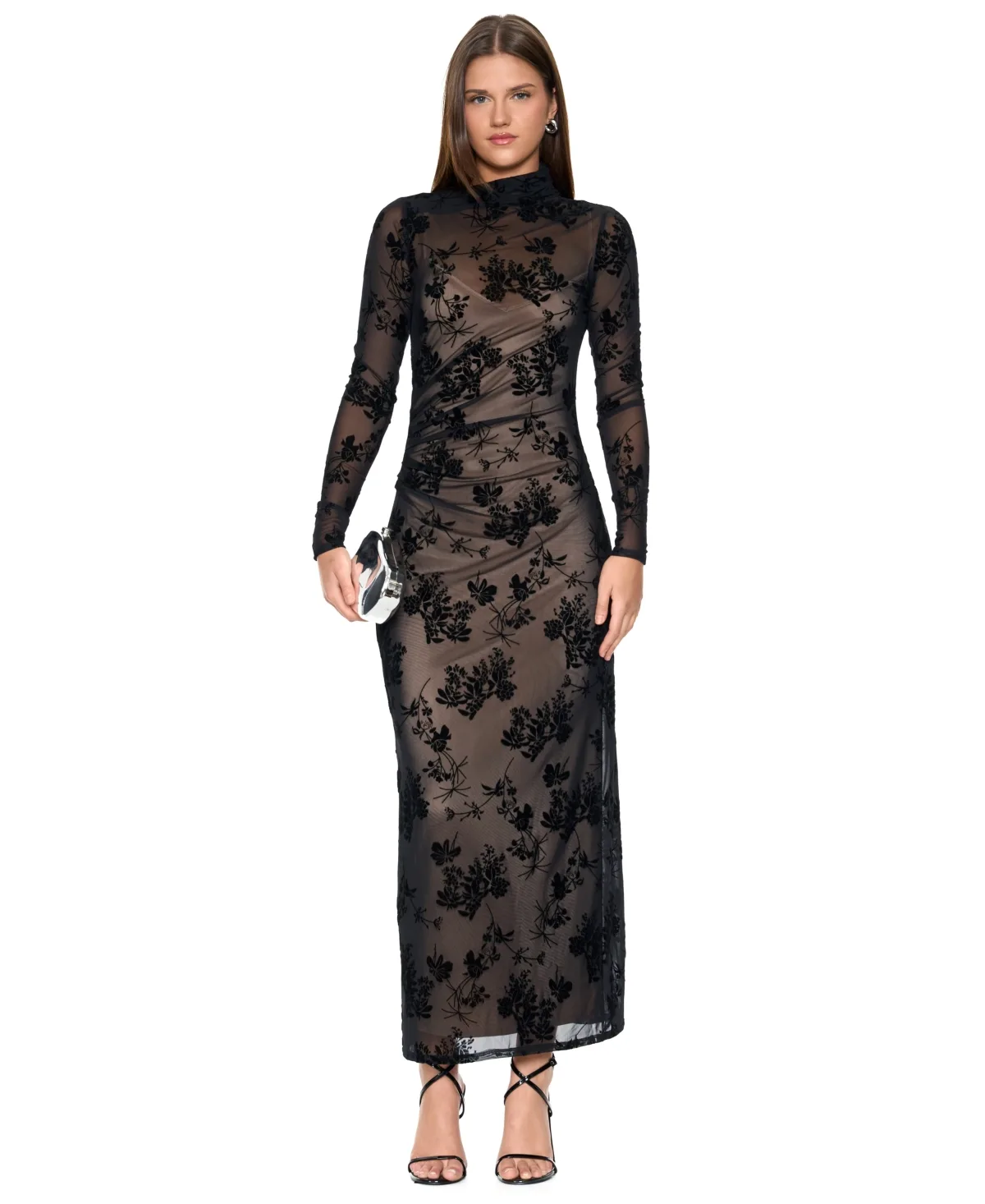 Ramy Floral-Flocked Long-Sleeve Body-Con Midi Dress by Rachel Roy