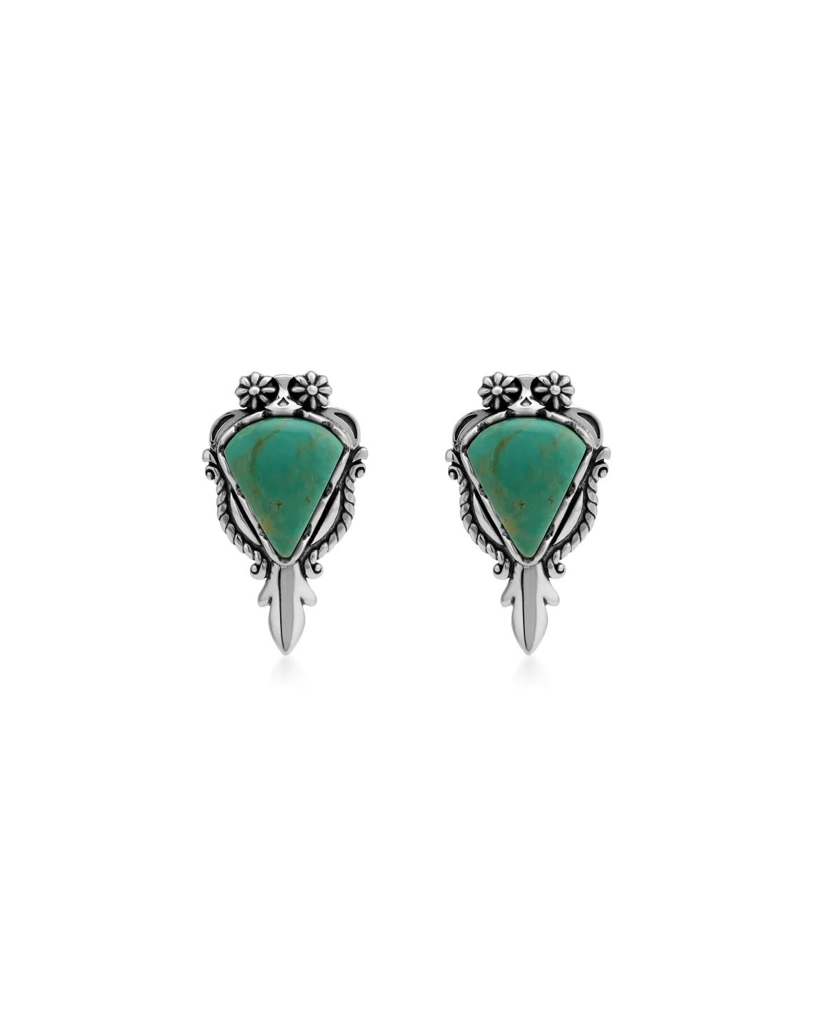 Pear-Shaped Green Turquoise Squash Blossom Earrings in Sterling Silver by American West Jewelry