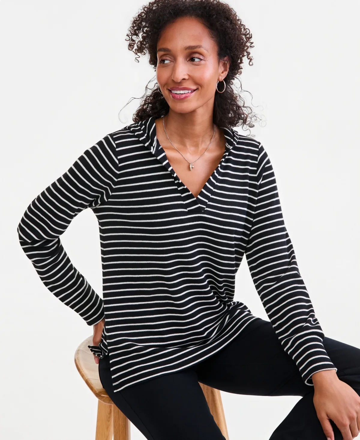 Glasgow Waffle-Knit Hooded V-Neck Long-Sleeve Hoodie by Style & Co