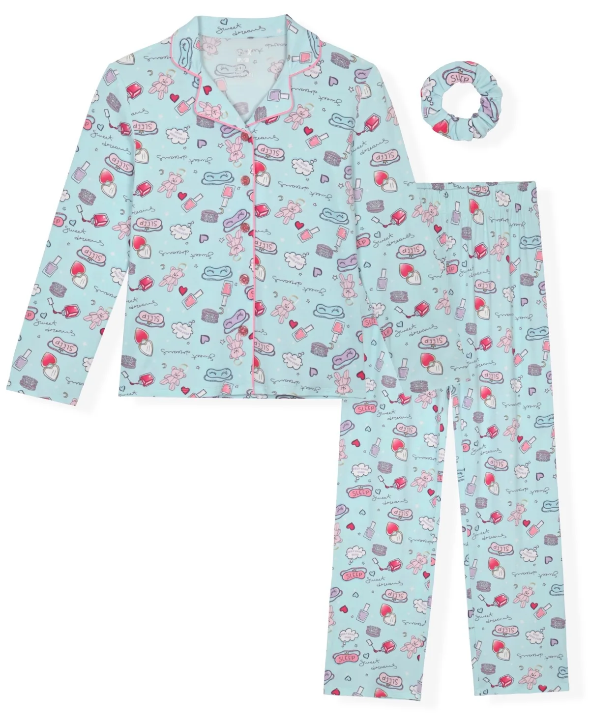 Long-Sleeve Pajama with Scrunchie, 3-Piece Set by Max & Olivia