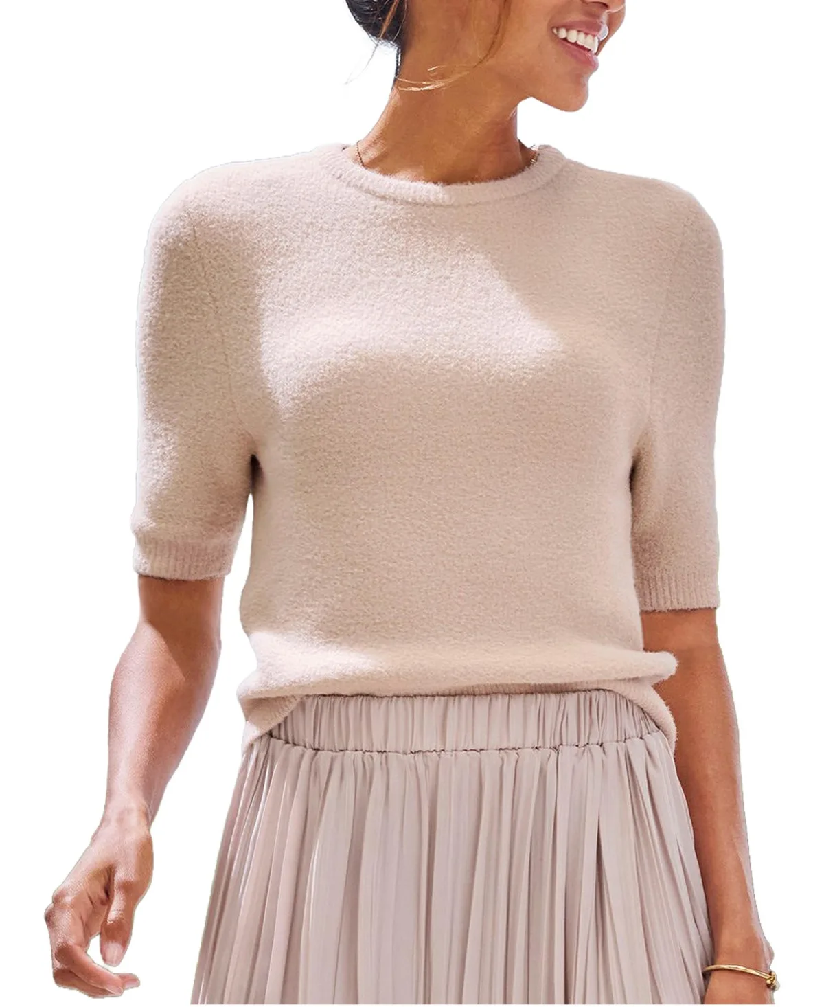 Teddy-Knit Boat-Neck Elbow-Sleeve Sweater by Lascana