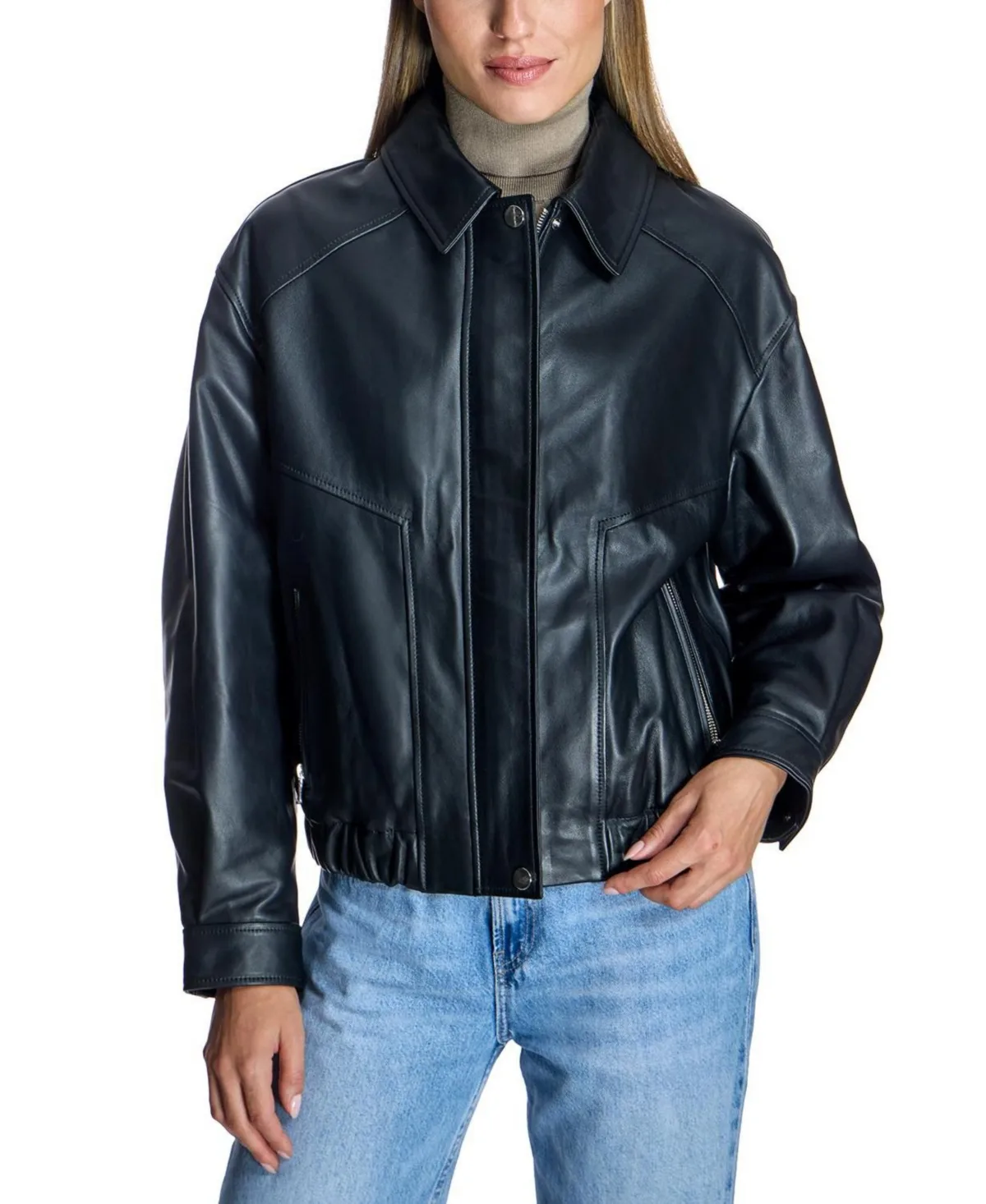 Cropped Leather Blouson Jacket by Julia & Stella by Maximilian