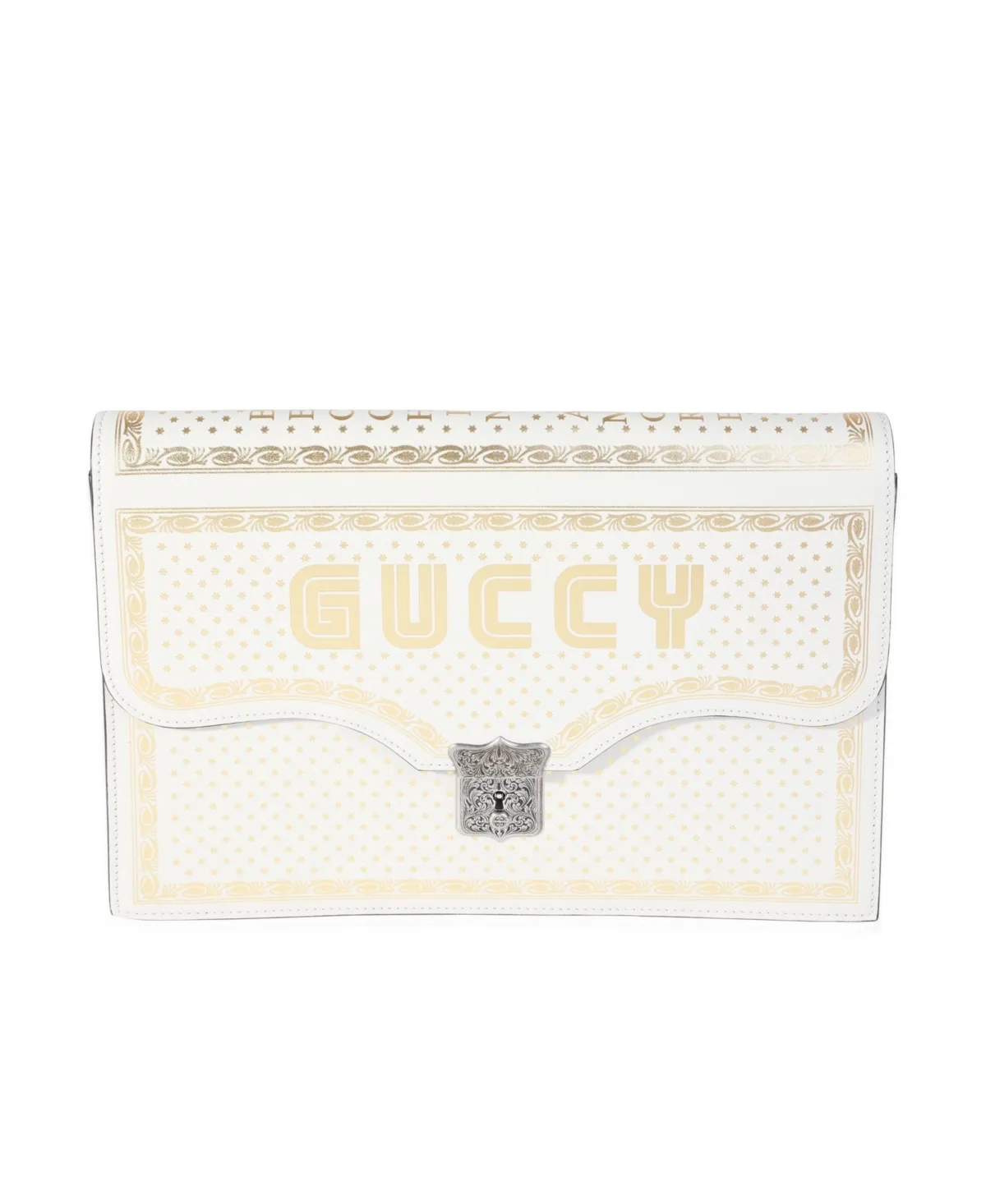 Pre-Owned Gucci x Sega Mystic White Star Printed Calfskin Guccy Portfolio Clutch by Gucci