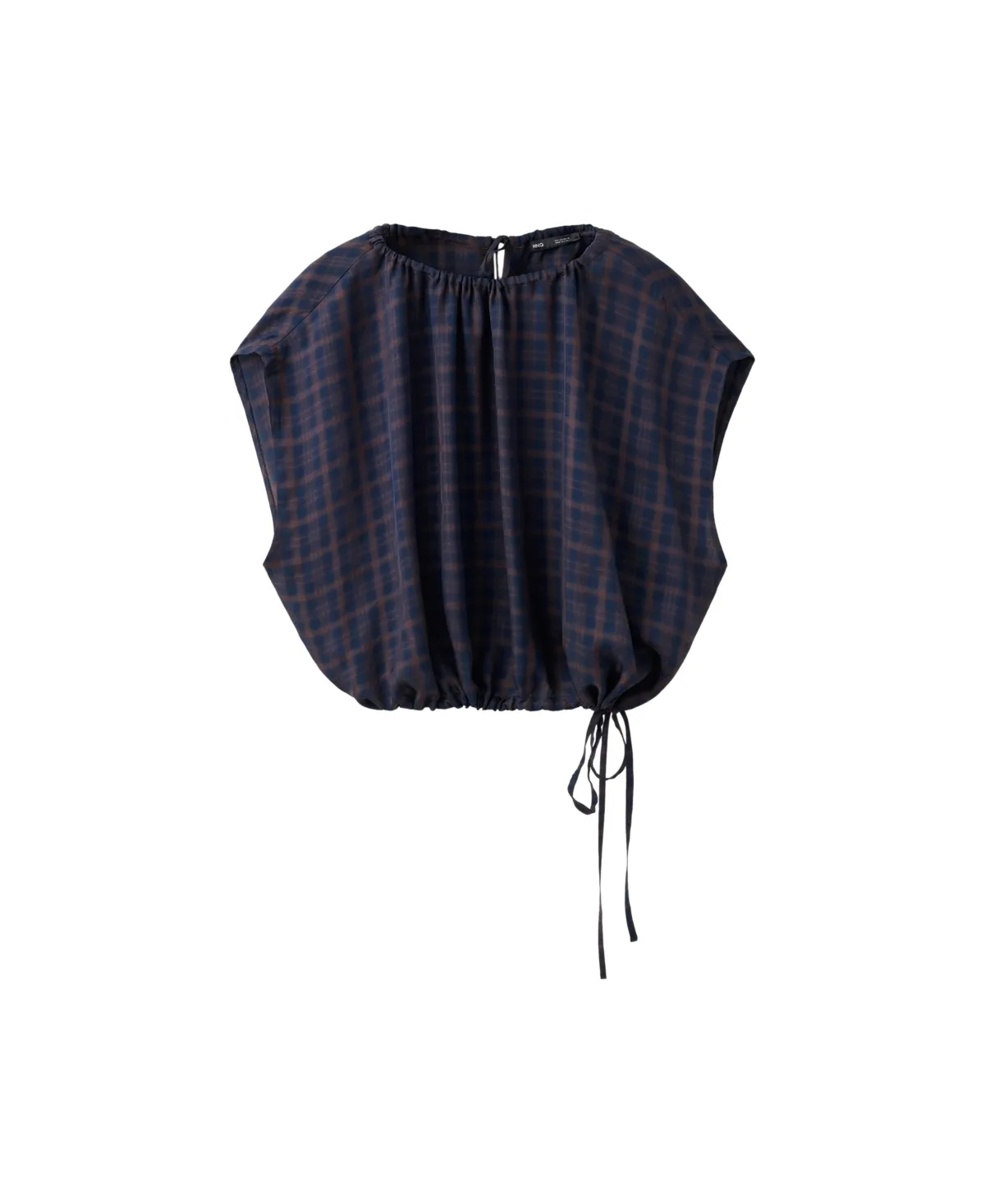 Plaid Gathered Sleeveless Blouse