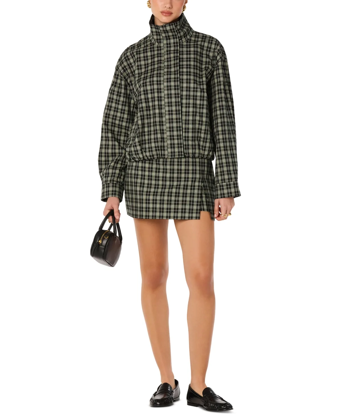 Cooper Plaid Funnel-Collar Bomber Jacket by ASTR