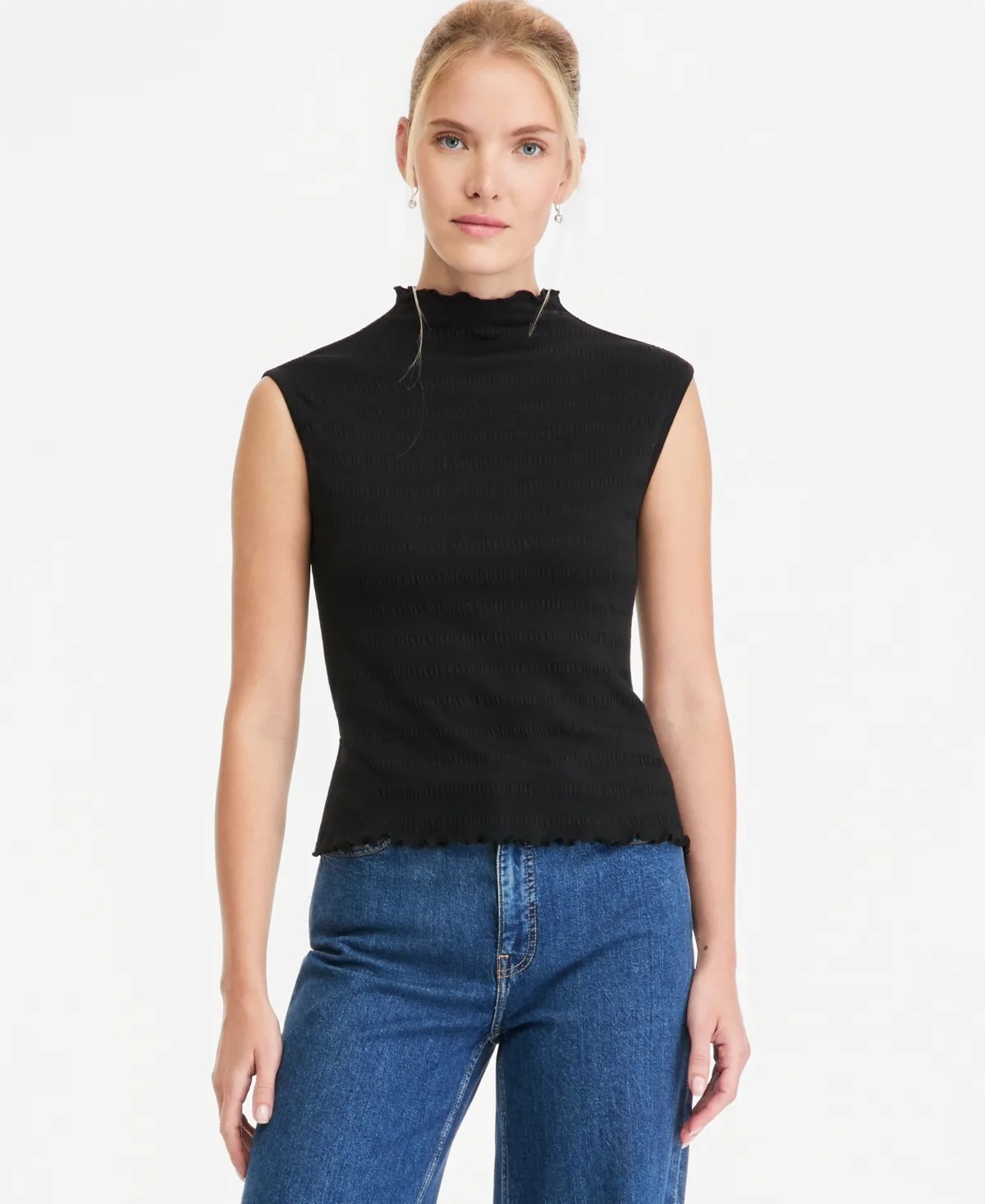 Funnel Neck Puckered Rib Tank by On 34th